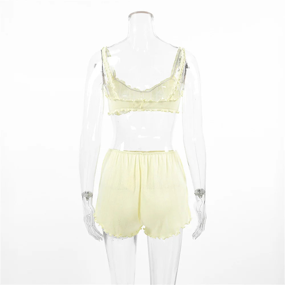 Mode femme ensemble de vêtements de nuit Spaghetti sangle Pyjamas haut court nuisette débardeurs Pyjamas Shorts décontracté chemises de nuit costume