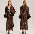 Mode léopard femmes longue Robe maison Robe Sexy dentelle Kimono peignoir Yukata Robe été femme vêtements de nuit chemise de nuit Lingerie