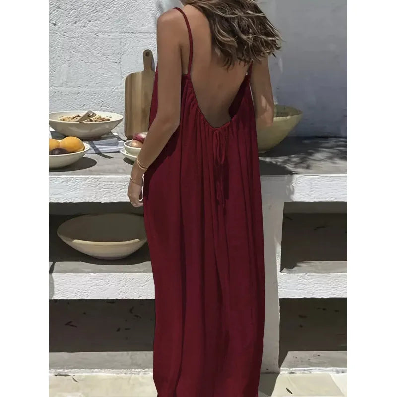 Nouvelle arrivée : Robe longue décontractée sans bretelles ni dos pour femme, confortable pour la maison et la nuit