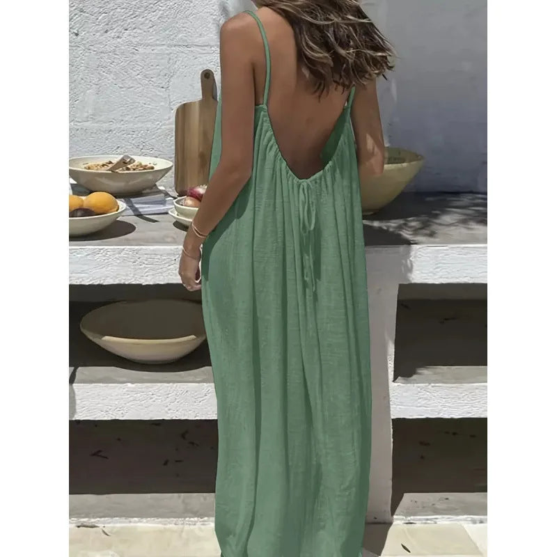 Nouvelle arrivée : Robe longue décontractée sans bretelles ni dos pour femme, confortable pour la maison et la nuit
