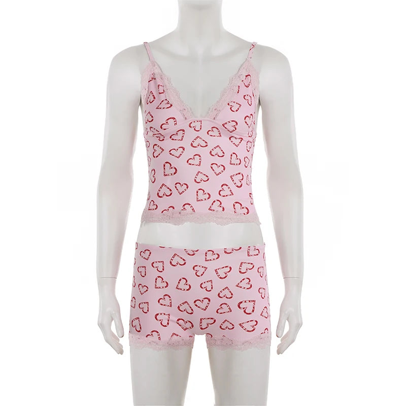SUCHCUTE Ensemble 2 pièces pour femme, imprimé floral, débardeur en dentelle patchwork et short taille basse élastique, tenue de détente sexy, pyjama d'été
