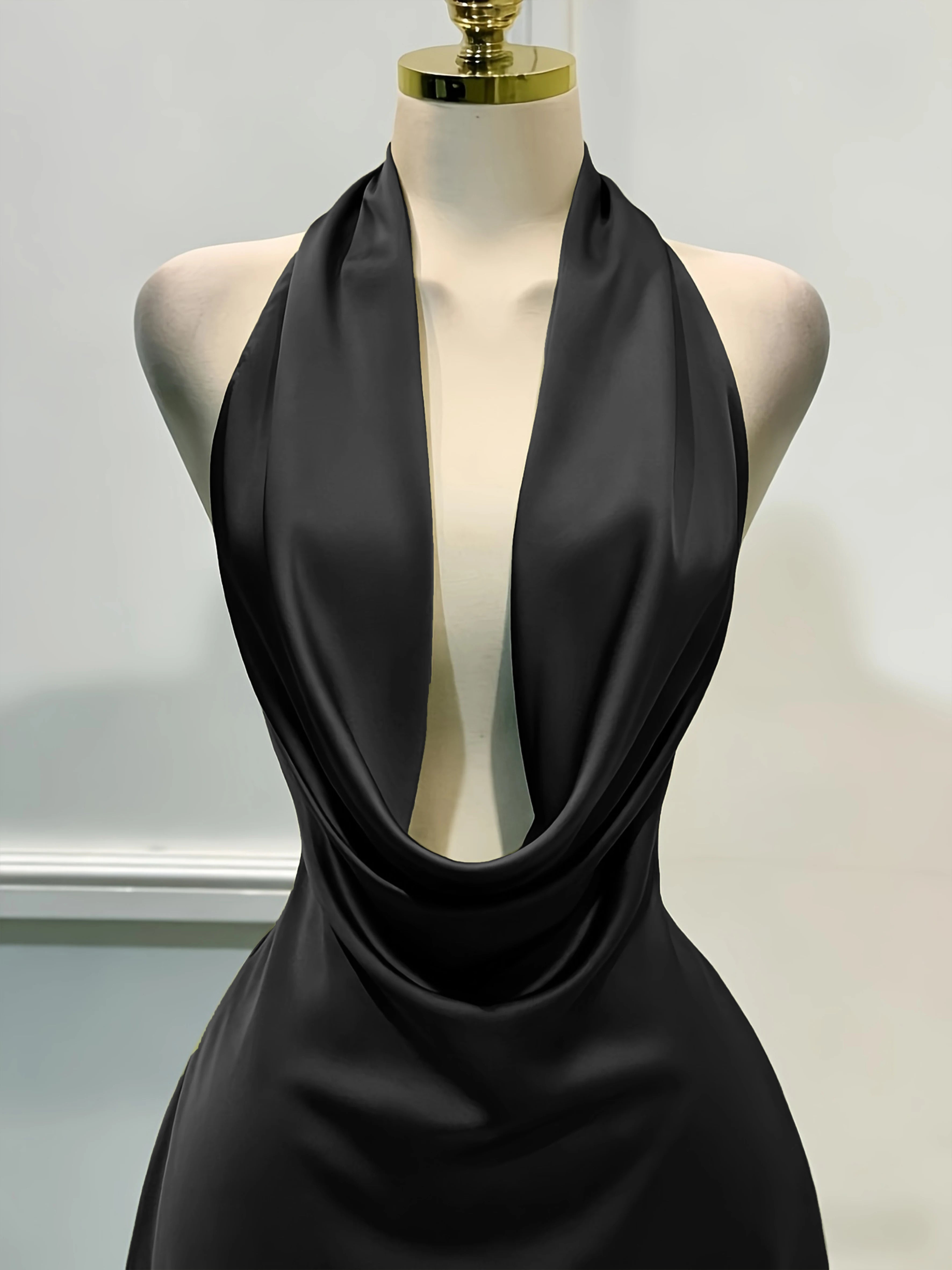 Robe élégante en satin uni pour femmes, robe midi ajustée avec fermeture éclair au dos, robe décontractée pour les vacances, les fêtes, les banquets, les cocktails