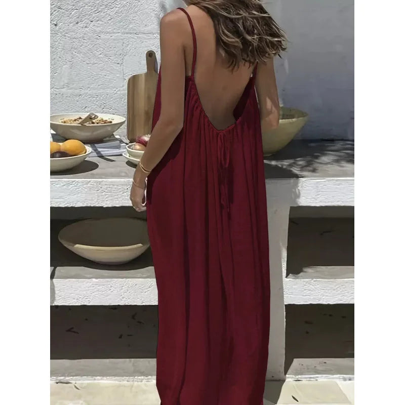 Nouvelle arrivée : Robe longue décontractée sans bretelles ni dos pour femme, confortable pour la maison et la nuit