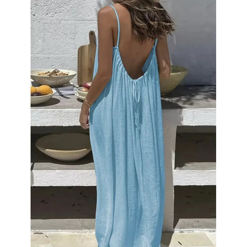 Nouvelle arrivée : Robe longue décontractée sans bretelles ni dos pour femme, confortable pour la maison et la nuit