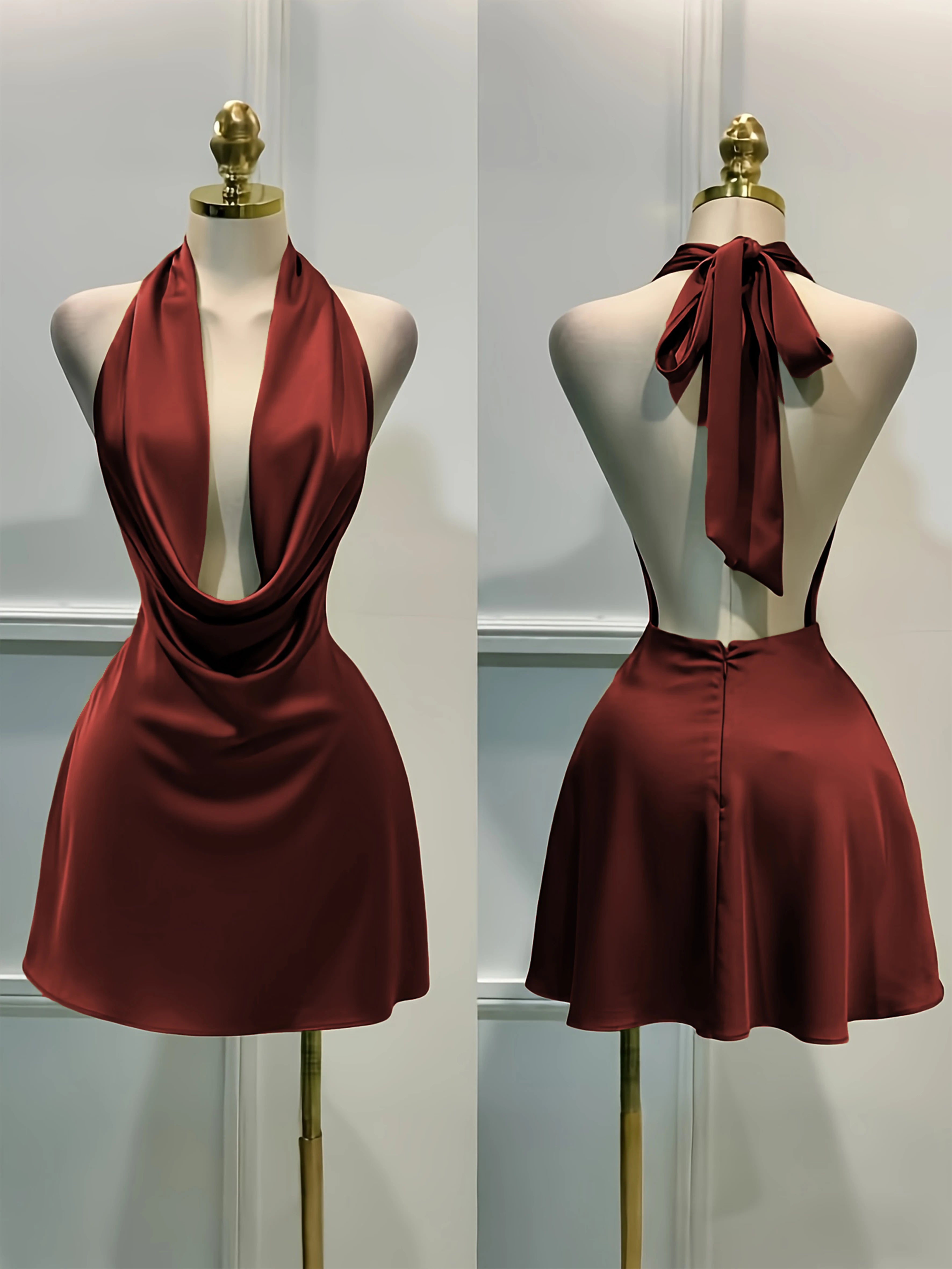 Robe élégante en satin uni pour femmes, robe midi ajustée avec fermeture éclair au dos, robe décontractée pour les vacances, les fêtes, les banquets, les cocktails
